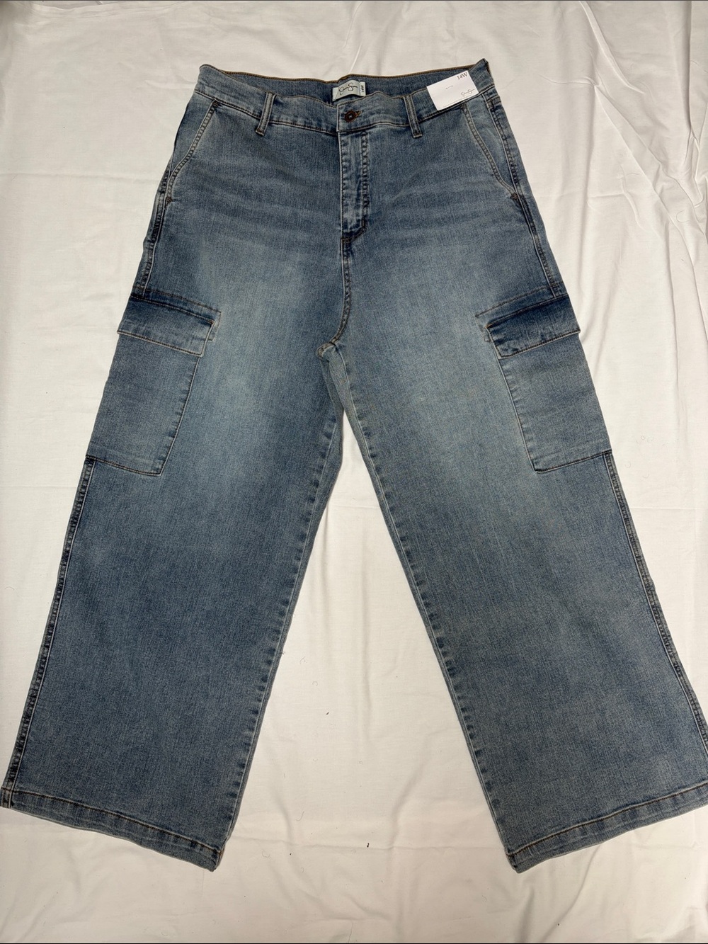 Jessica Simpson Women's Straight Leg Cargo Jeans - Light Blue Wash